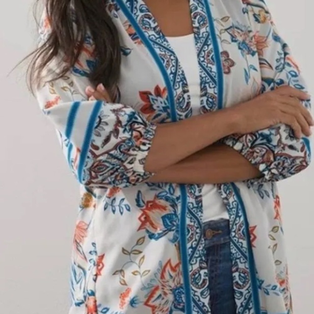 Kimono Jacket Rising Bloom Patch work Trim accents fully lined - Small 4/6 - Picture 1 of 6